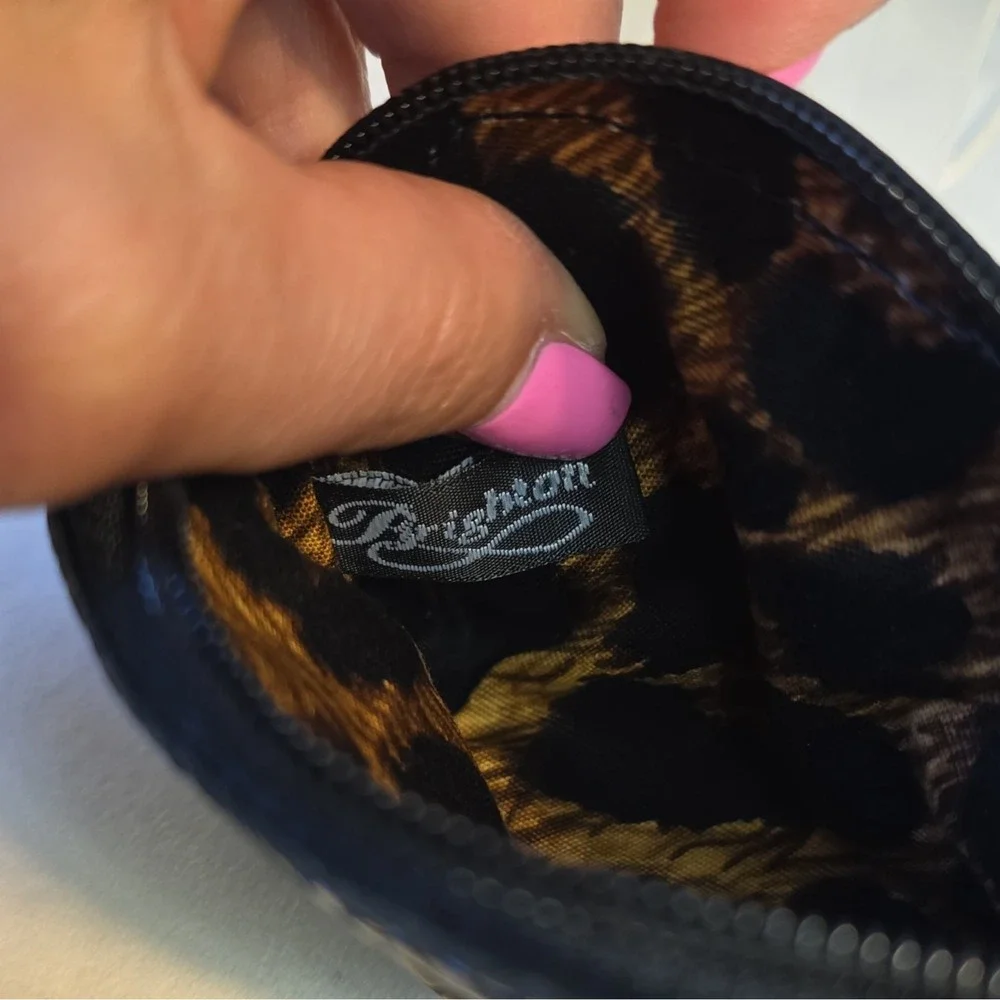 Brighton Black Heart Accent Zip-Around Coin Wallet with Animal Print Lining
